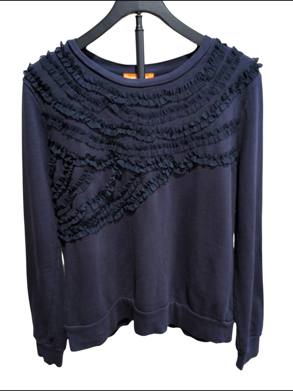 Joe Fresh Navy Ruffle Eyelet Top. Size L. 100% Cotton. Bohemian style.